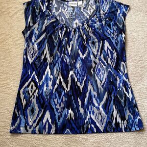 Women’s Chico’s Sleeveless Blue Print Top, Size 1
